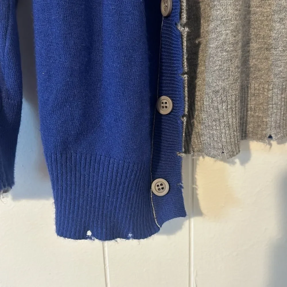 FATE Reversable Distressed Oversized Cardigan Small medium Gray Blue